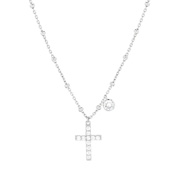 Sterling Silver CZ Bezel and Cross Necklace