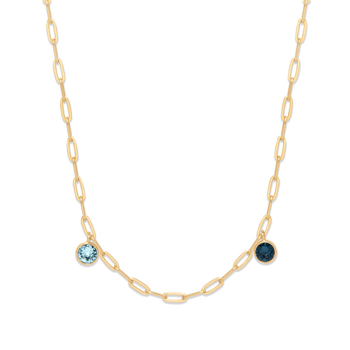 Two Gold Paperclip Chain Birthstone Charm Necklace