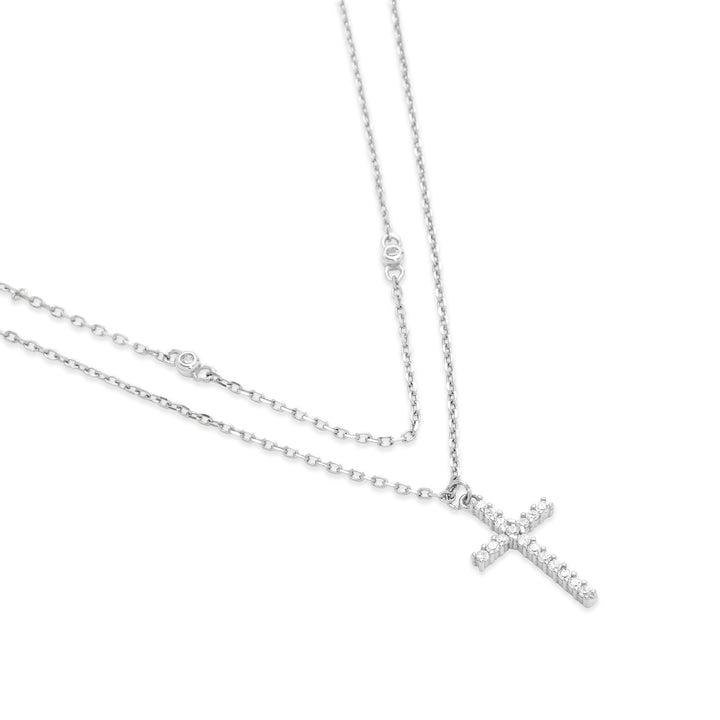 Sterling Silver CZ and Cross Layered Necklace Set