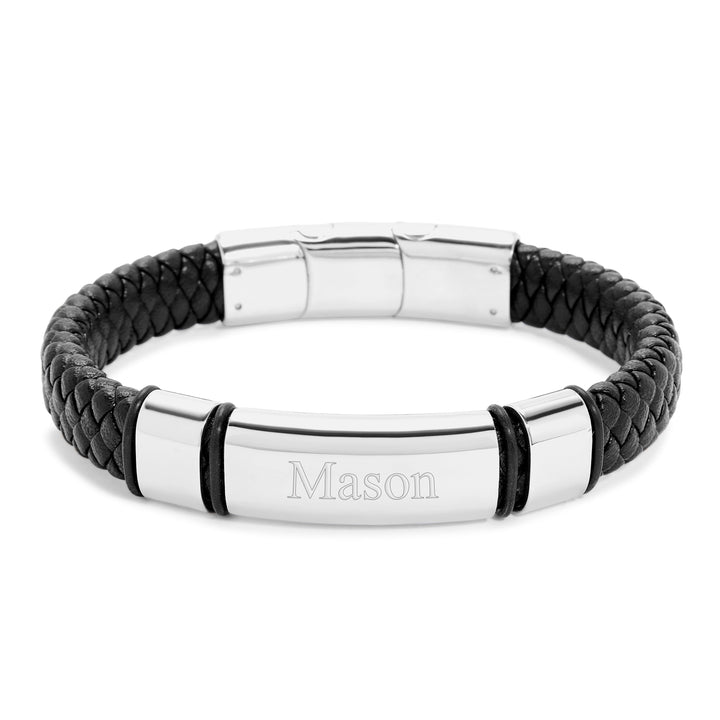 Men's Genuine Leather Stainless Steel Engravable Bracelet