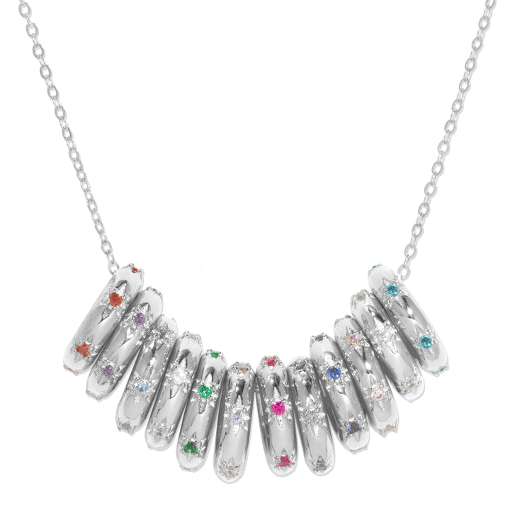 Custom Stackable Starburst Birthstone  Eternity Charm Necklace - Silver