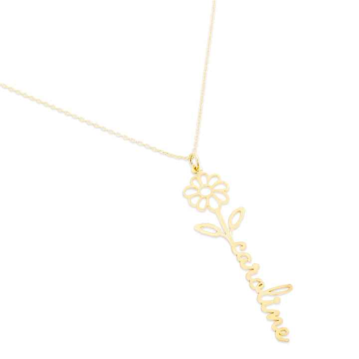 April Gold Birth Flower Name Necklace - Daisy