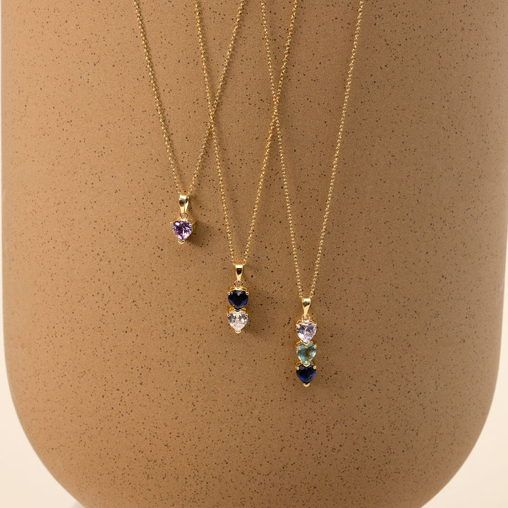 Custom Gold Heart Drop Birthstone Necklace