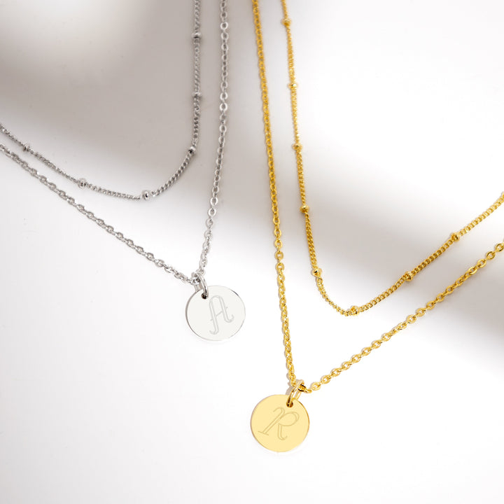 Gold Plated Engravable Round Tag Layered Necklace Set