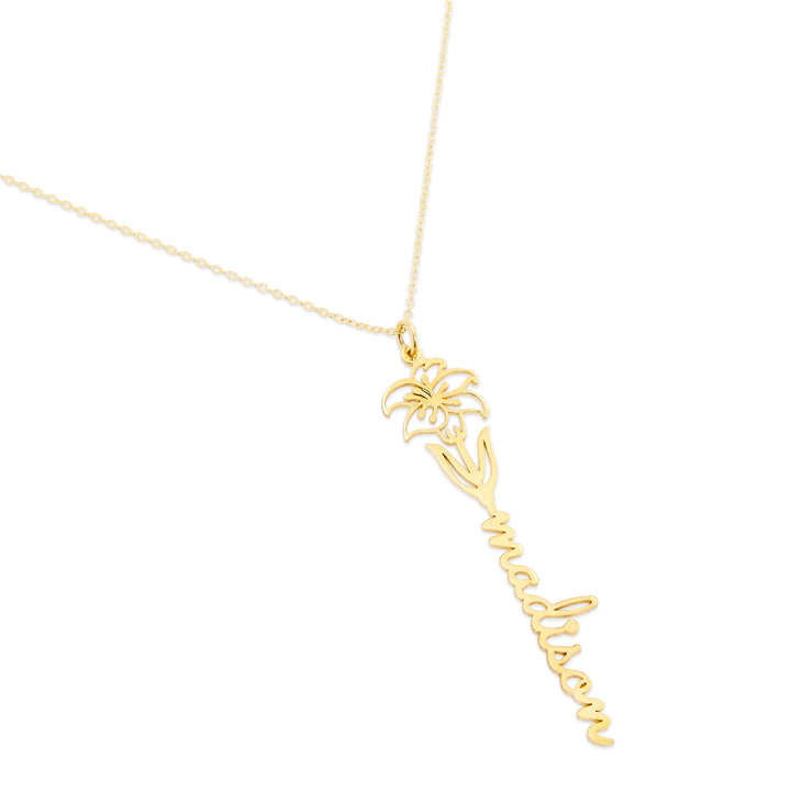 May Gold Birth Flower Name Necklace - Lily