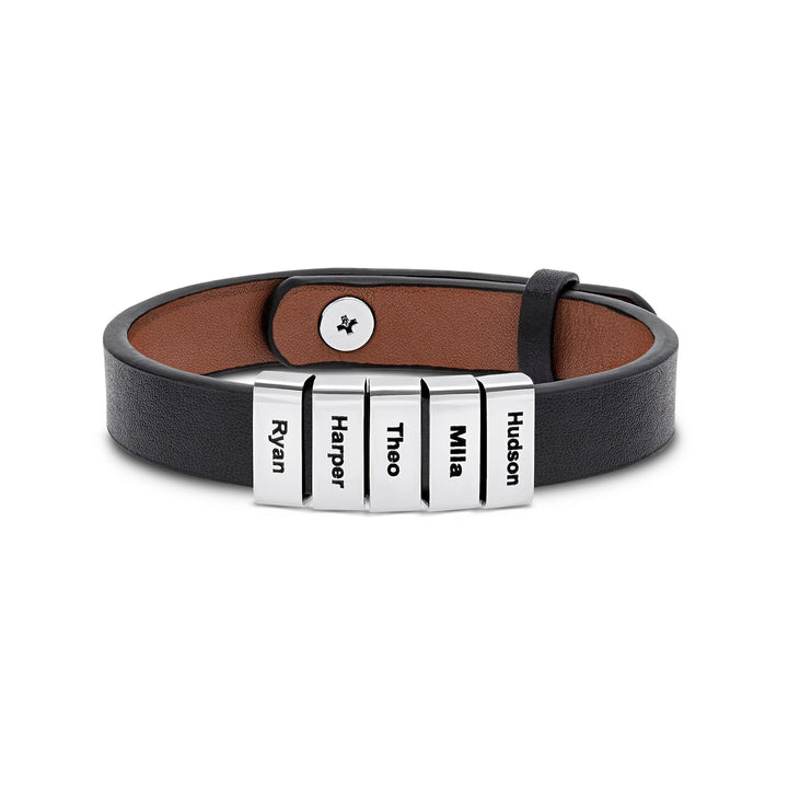 Men's Five Name ID Bar Leather Bracelet