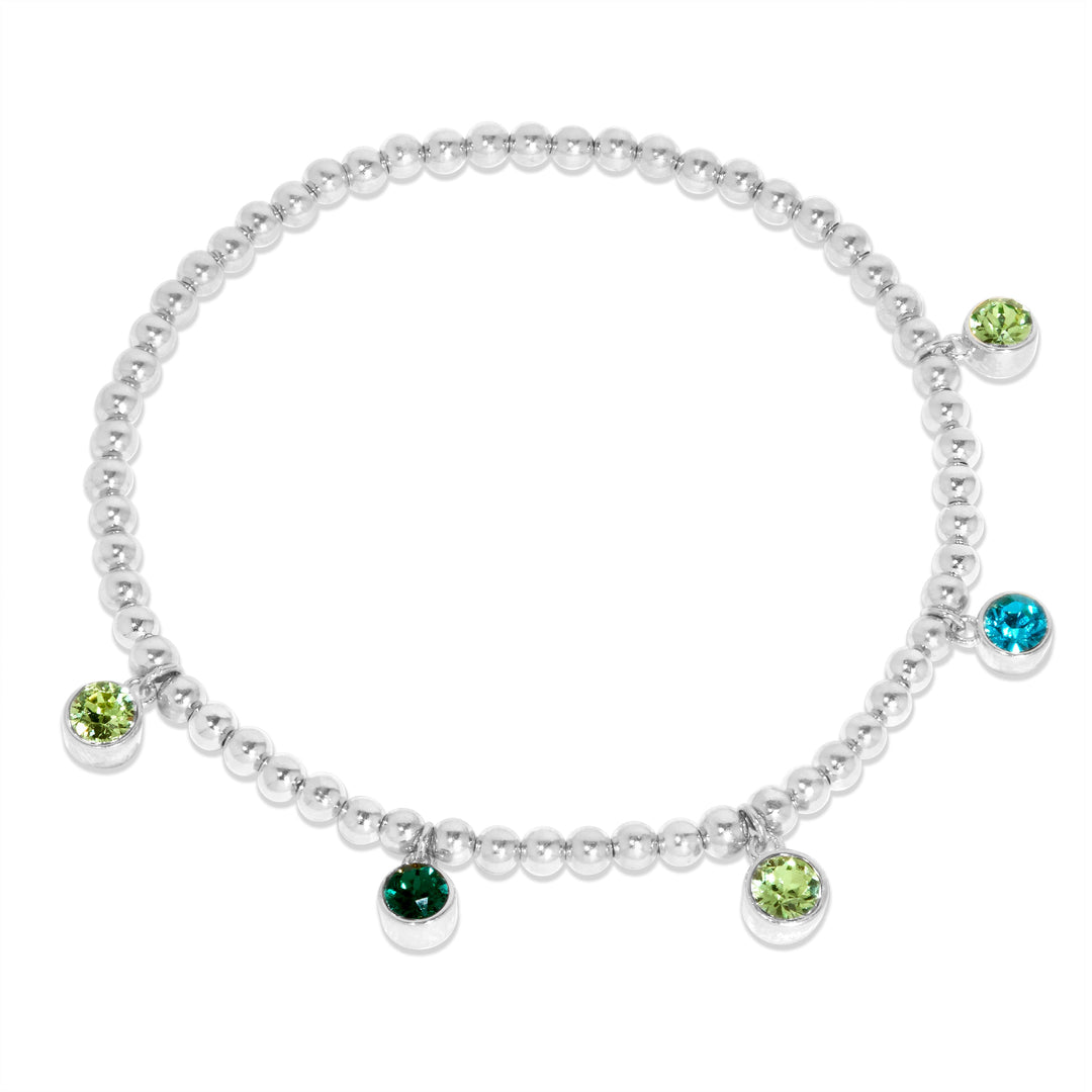 Five Bezel Birthstone Charm Bead Bracelet