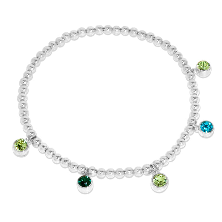 Five Bezel Birthstone Charm Bead Bracelet