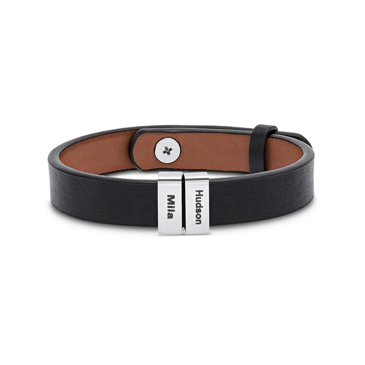 Men's Two Name ID Bar Leather Bracelet