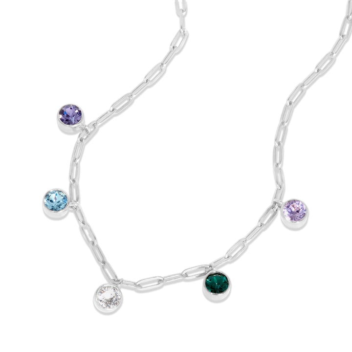 Five Paperclip Chain Birthstone Charm Necklace