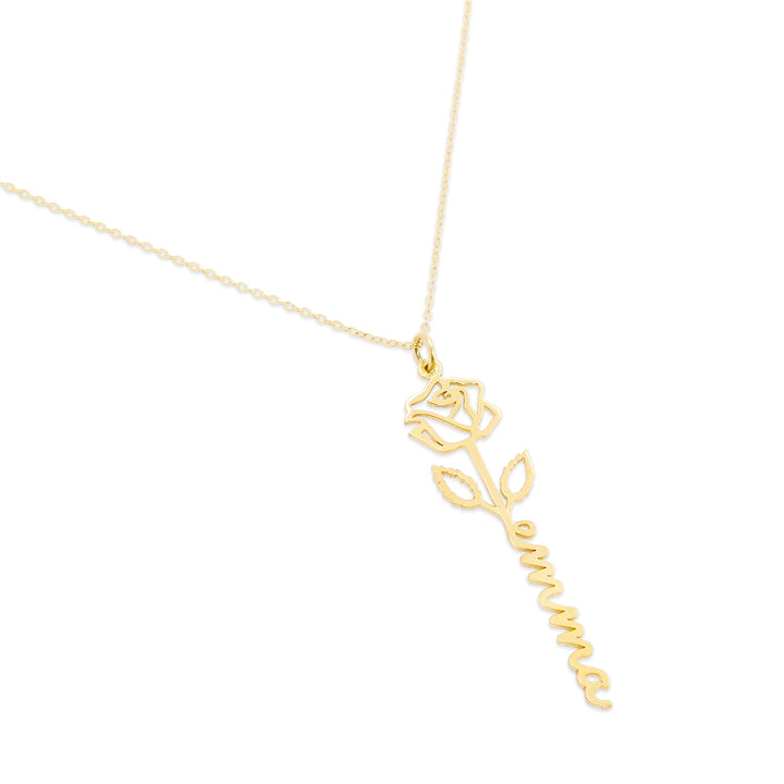 June Gold Birth Flower Name Necklace - Rose