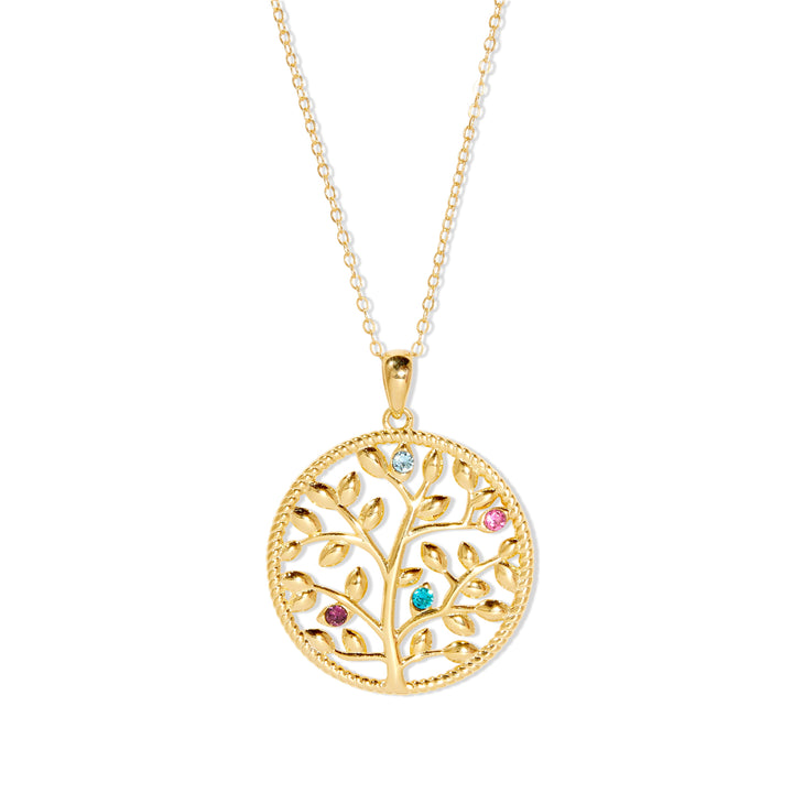 4 Stone Custom Birthstone Gold Family Tree Necklace