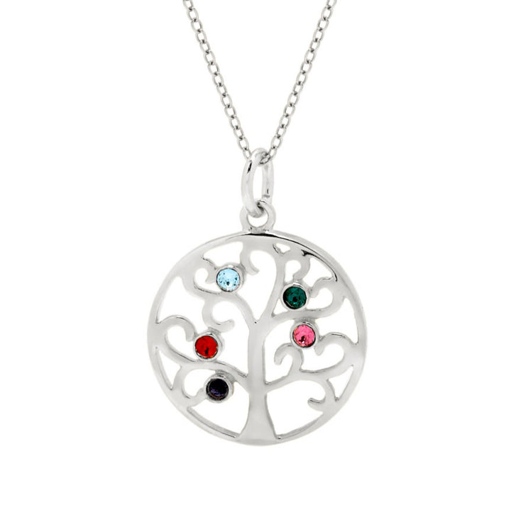 5 Stone Sparkling Crystal Family Tree Pendant in Sterling Silver