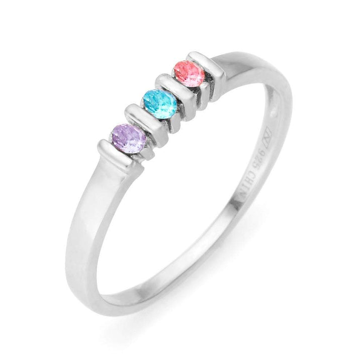 3 Stone Birthstone Silver Eternity Ring