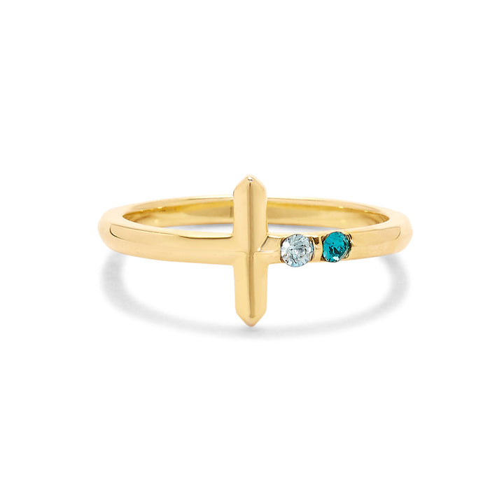 2 Stone Gold Cross Birthstone Ring