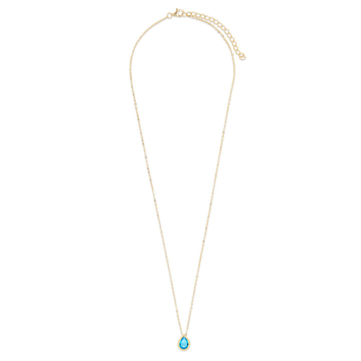 Gold Plated March Pear Cut Bezel Birthstone Necklace