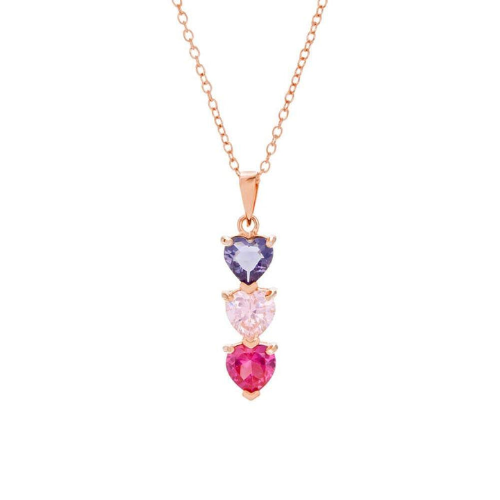 3 Stone Birthstone Rose Gold Heart Drop Mother's Necklace