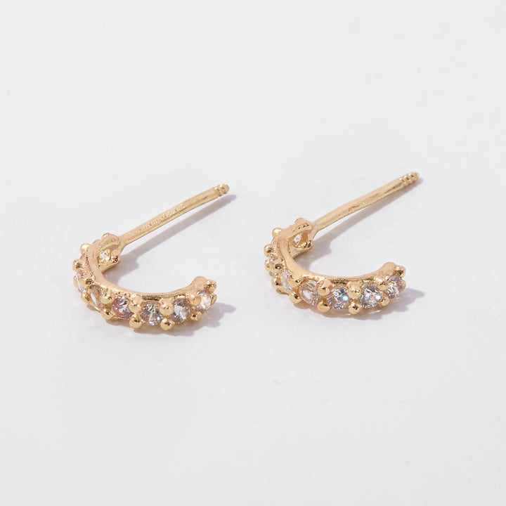 14K Gold Half CZ Hoop Earrings