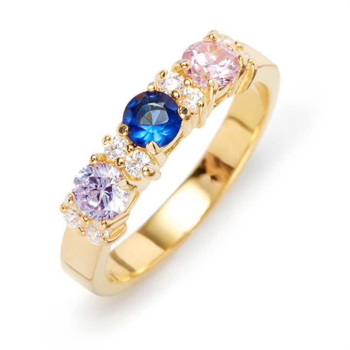 3 Stone Birthstone and CZ Gold Ring