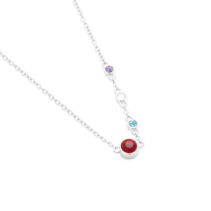 Four Birthstone Bezel Set Mother and Child  Necklace