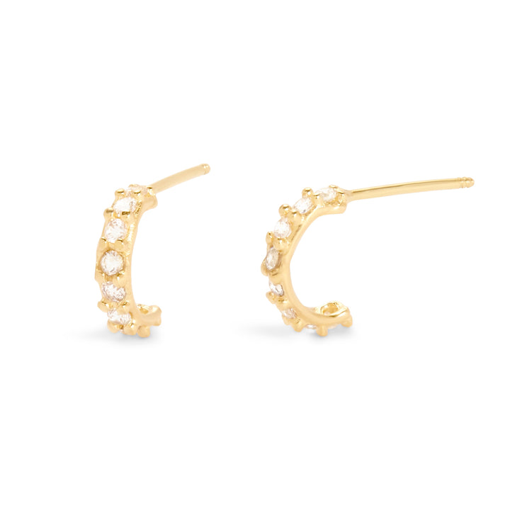 14K Gold Half CZ Hoop Earrings