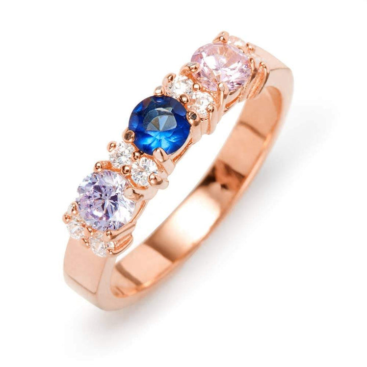 3 Stone Birthstone and CZ Rose Gold Ring