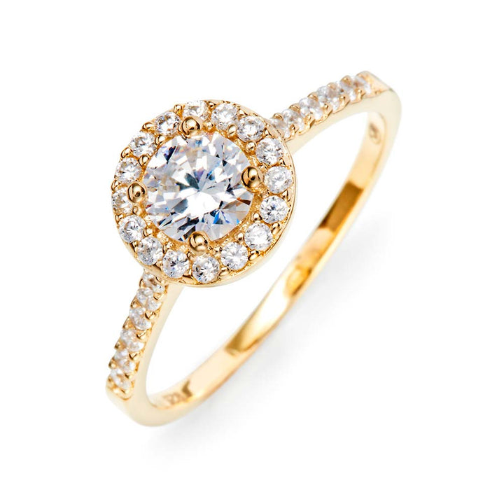 Petite Brilliant Cut Halo Gold Promise Ring