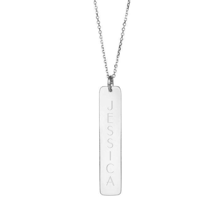 14K White Gold Vertical Name Bar Necklace