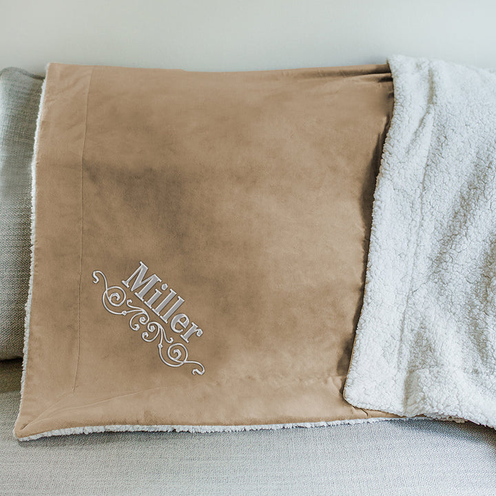 Embroidered Sherpa Lined Blanket