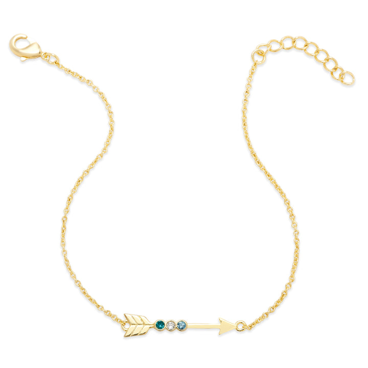 Custom Gold Three Birthstone Arrow Bracelet