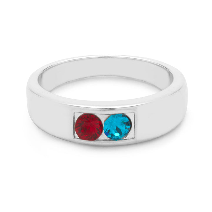 Men's Sterling Silver 2 Stone Family Birthstone Ring