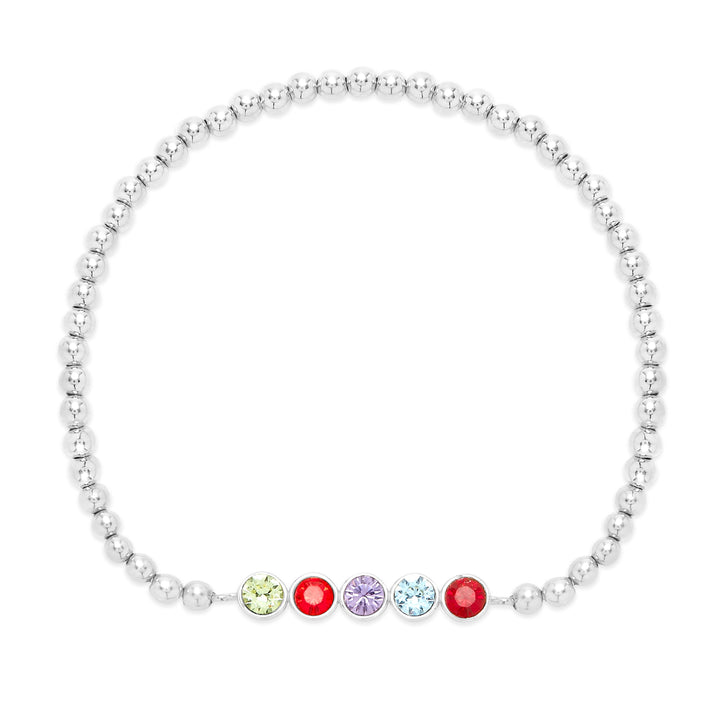 Five Stone Bezel Set Birthstone Bead Bracelet