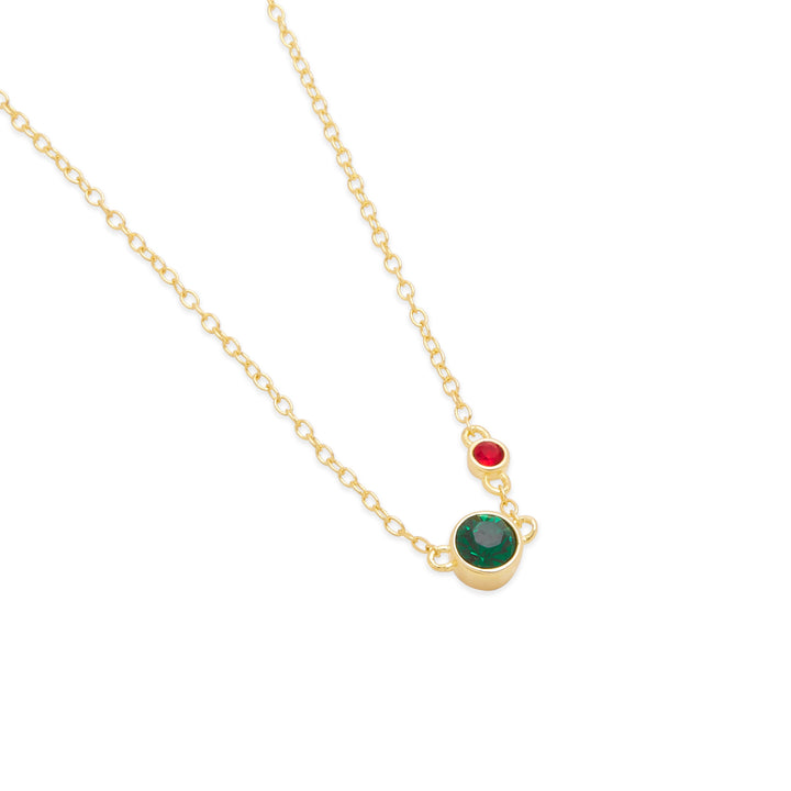 Two Birthstone Bezel Set Mother and Child Gold Necklace