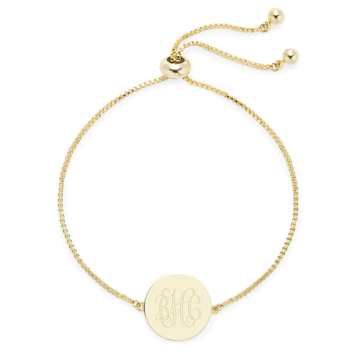 Engravable Monogram Gold Disc Bolo Bracelet