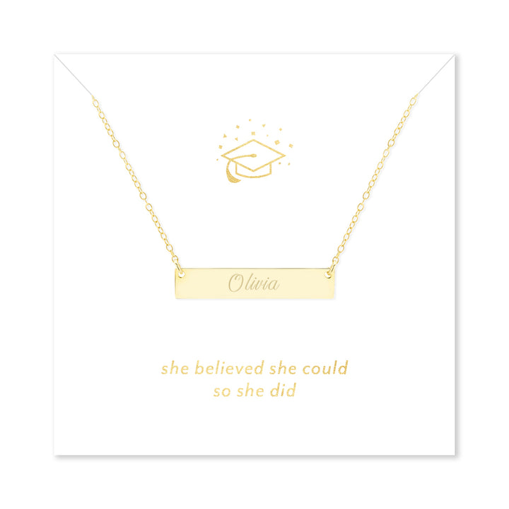 She Believed She Could So She Did Graduation Gold Name Bar Necklace