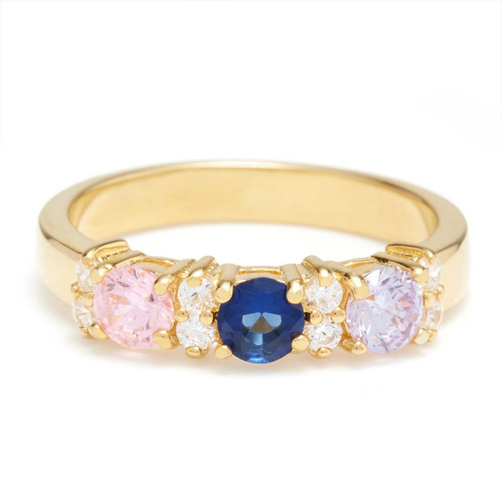 3 Stone Birthstone and CZ Gold Ring