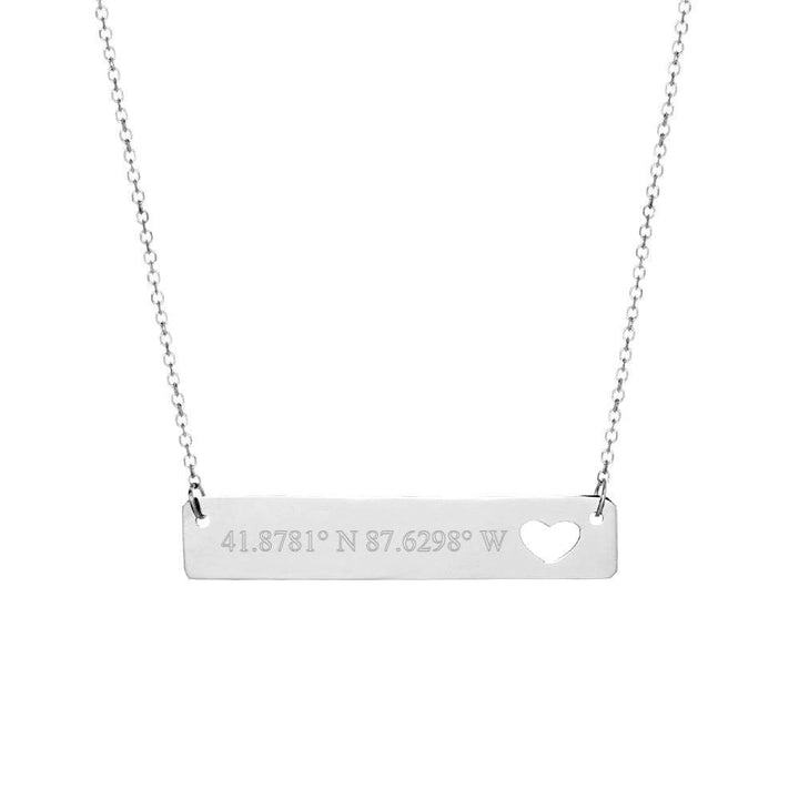 Custom Coordinate 14K White Gold Heart Cut Out Name Bar Necklace