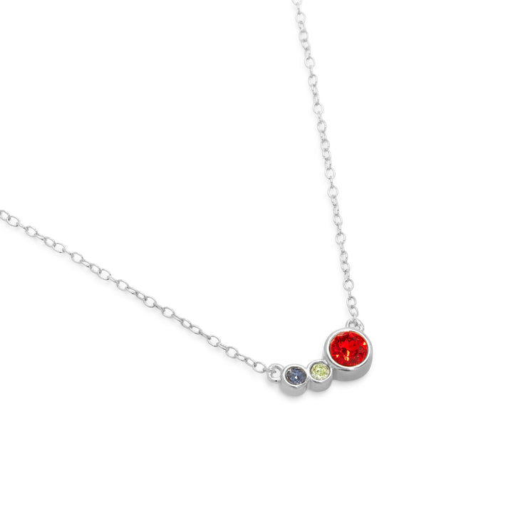 Three Birthstone Mother and Children Silver Necklace