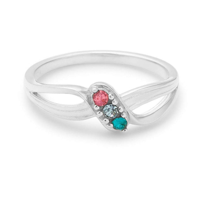 Three Stone Birthstone Symmetrical Arch Silver Ring