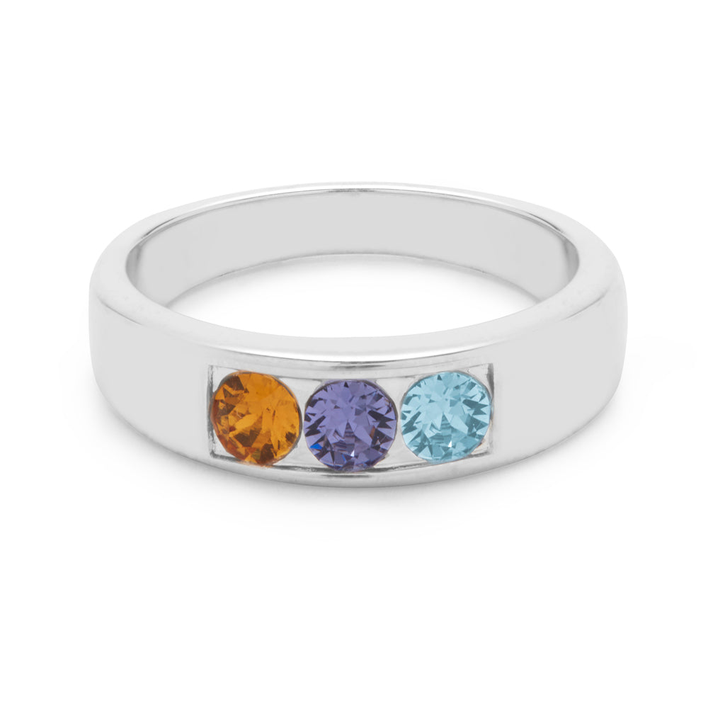 Men's Sterling Silver 3 Stone Family Birthstone Ring