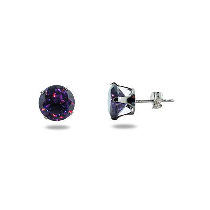 Sterling Silver Brilliant Cut 8mm Amethyst CZ Stud Earrings