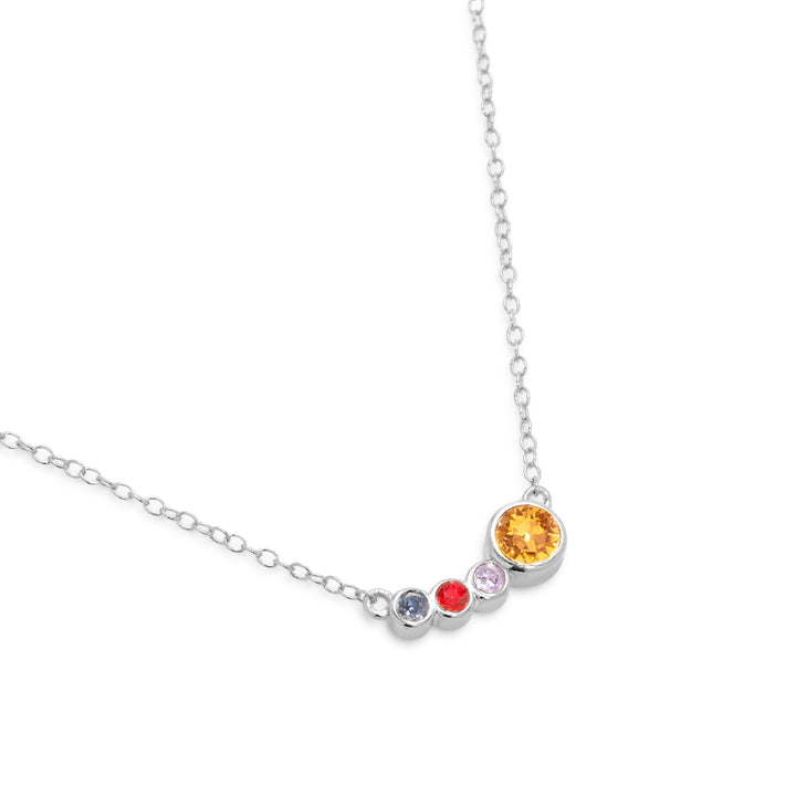 Four Birthstone Mother and Children Silver Necklace