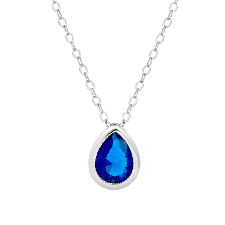 Sterling Silver September Pear Cut Bezel Birthstone Necklace