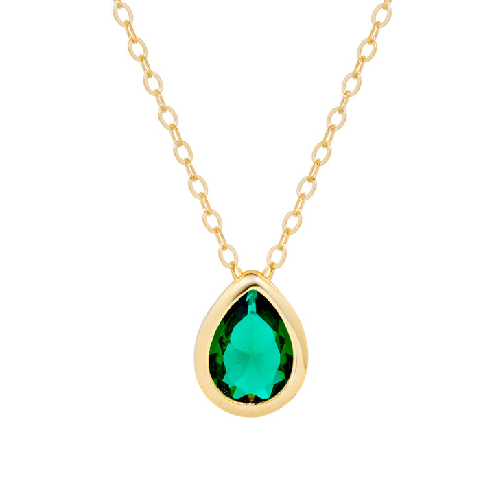 Gold Plated May Pear Cut Bezel Birthstone Necklace