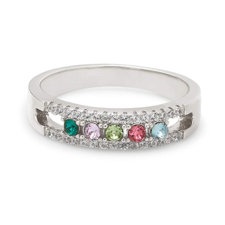 Five Stone Birthstone CZ Silver Ring