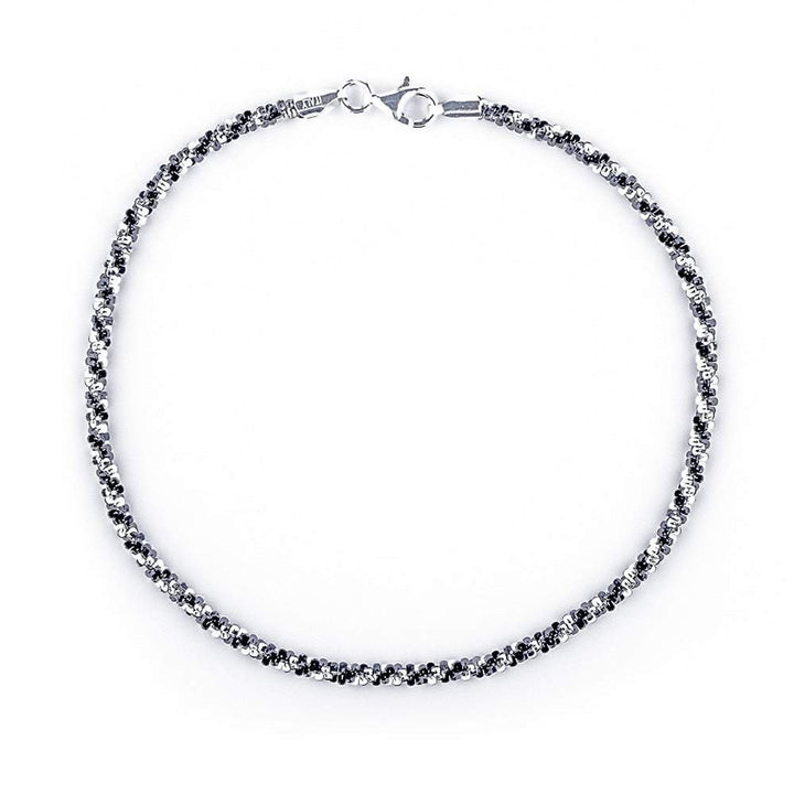 Black and White Twisted Silver Anklet