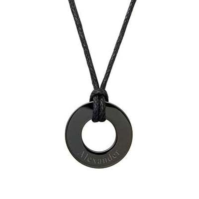 Engravable Men's Black Stainless Steel Circle Pendant