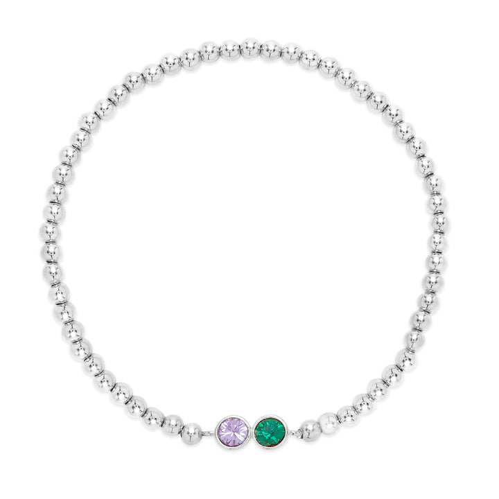 Two Stone Bezel Set Birthstone Bead Bracelet