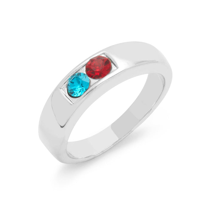 Men's Sterling Silver 2 Stone Family Birthstone Ring