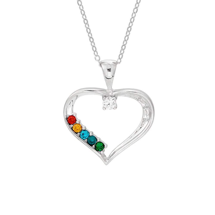 5 Stone Custom Birthstone Mothers Heart Pendant